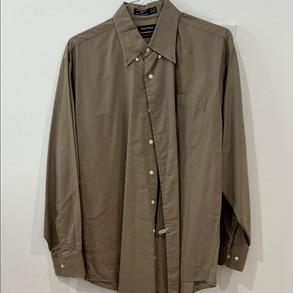 Nautica Men's Olive Green Button-Down Dress Shirt